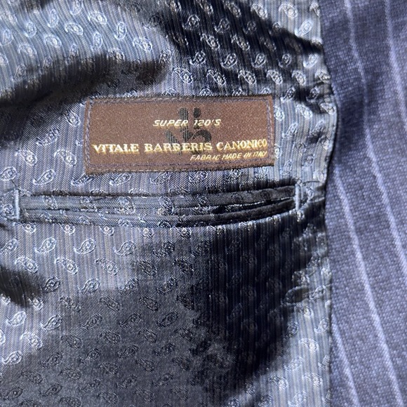 Joseph Abboud Black Label Vitale Wool Double Breasted Suit Men's 46 Blue Striped - Picture 5 of 16